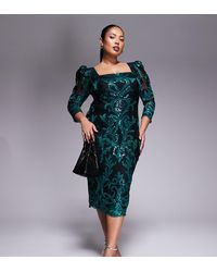 Goddiva - Curve Square Neck Scalloped Lace Midi Dress - Lyst