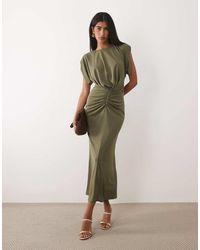 ASOS - Structured Shoulder Ruched Front Midi Dress - Lyst