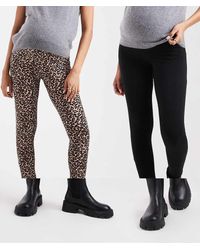 ONLY - Pack De 2 Leggings De Color Negro Y Con Estampado Animal De - Lyst