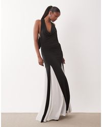 TFNC London - Halter Neck Chiffon Contrast Godet Skirt Maxi Dress - Lyst