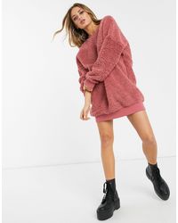 ASOS Jurk Met V-rug Van Teddy-fleece - Roze