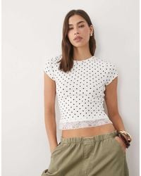 New Look - Polka Dot Baby Tee With Lace Hem - Lyst
