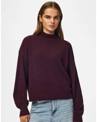 Pieces - Malou Loose Fit Crew Neck Knitted Drop Shoulder High-neck Jumper - Lyst