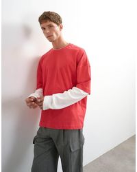 TOPMAN - Relaxed Fit Crop Laye T-shirt With Waffle Sleeve - Lyst