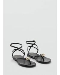 Mango - Featuring Kaia Gerber Flat Leather Sandal With Cross Strap - Lyst
