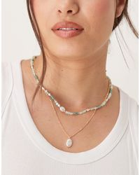 ASOS - Asos Design Curve Multi-row Necklace With Beads And Faux Pearl Pendants - Lyst