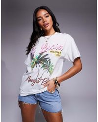 River Island - Camiseta Boyfriend Gris Con Estampado De Palmera Y Texto "St. Lucia" De - Lyst