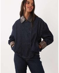 Mango - Maya Zip Through Denim Jacket Co-Ord With Faux Leather Collar - Lyst