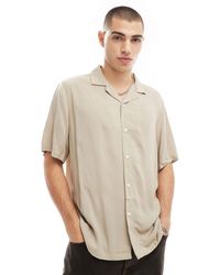 ASOS - Chemise décontractée en viscose avec col à revers - taupe - Lyst