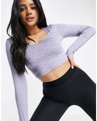 4505 - Asos Yoga Ruche Front Long Sleeve Cropped Top - Lyst