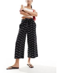 ASOS - Broderie Wide Leg Culotte Trouser With Tie Belt - Lyst