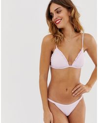 South Beach Geribbeld Triangelbikiniset Met Ruches - Bruin