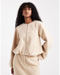 4th & Reckless - Wool Feel Balloon Sleeve Collarless Bomber Jacket Co-ord - Lyst
