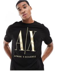 Armani Exchange - Camiseta negra con logo grande dorado - Lyst