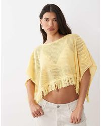 ASOS - Open Knit Fringe Cape - Lyst