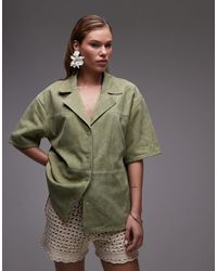 TOPSHOP - Co-ord Real Suede Resort Shirt - Lyst
