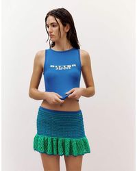 Pull&Bear - Minirok Van Gebreid Materiaal Met Ruches - Lyst
