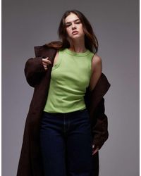 TOPSHOP - Canotta Lime A Coste Con Scollo A Vogatore - Lyst