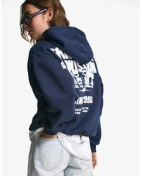 Bershka - Felpa Con Cappuccio Blu Con Stampa Peanuts - Lyst