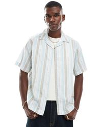Only & Sons - Camisa Beis Y Azul A Rayas De Manga Corta De Mezcla De Lino De -Blanco - Lyst