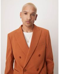 ASOS - Chaqueta De Traje Color Óxido De Corte Slim Con Doble Botonadura De Tejido Texturizado Efecto Rugoso De -Rojo - Lyst