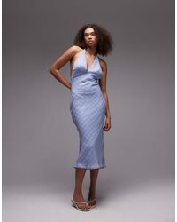 emory park - Vestido Midi Azul A Cuadros Con Cuello Halter De - Lyst