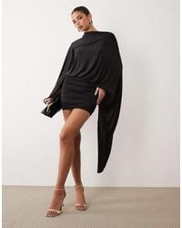 Oh Polly - High Neck Draped Cape Open Back Mini Dress - Lyst