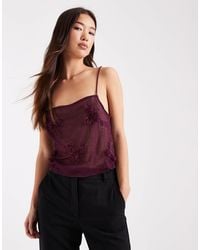 ASOS - 3D Floral Applique Sequin Sheer Mesh Cami Top - Lyst