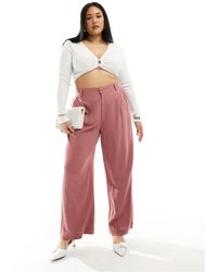 ASOS - Curve Wide Leg Dad Trouser With Linen - Lyst