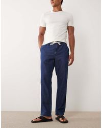 Mango - Linen Blend Denim Look Draw String Trousers - Lyst