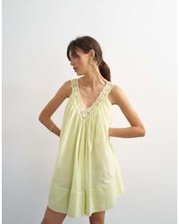 TOPSHOP - Cotton Deep V Lace Trapeze Mini Dress - Lyst
