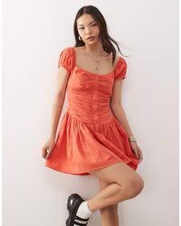 Reclaimed (vintage) - Vestido Veraniego Corto Rojo Mandarina Con Escote Cuadrado Y Cintura Baja De - Lyst