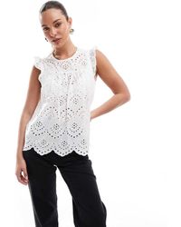 Pieces - Sleeveless Broderie Smock Top - Lyst