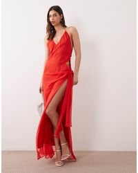 Bardot - Cyrel Chiffon Plunge Neck Low Back Maxi Dress With Cut Out Side - Lyst