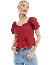 The Frolic - Exclusive Puff Sleeve Ruffle Heart Detail Peplum Crop Top Co-ord - Lyst