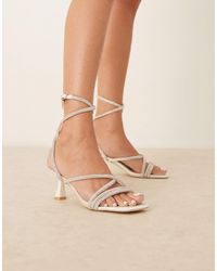 Be Mine Wide Fit - Bridal Easha Kitten Heel Sandals With Embellished Straps - Lyst
