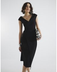 River Island - Lapel Wrap Midi Dress - Lyst