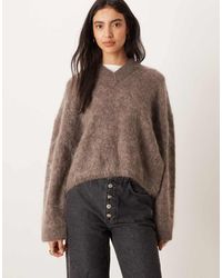 ASOS - Premium Mohair Wide Sleeve Jumper With V Neck - Lyst