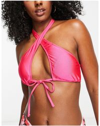 New Look - Top bikini allacciato al collo acceso - Lyst
