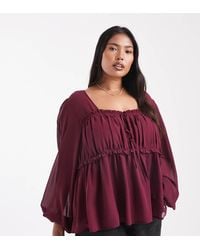 ASOS - Asos Design Curve Sheer Yoke Ruched Detail Blouse - Lyst