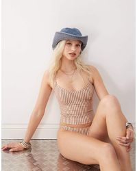 Collusion - Gestreepte Tankini Top Met Bruine Strepen - Lyst