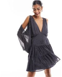 ASOS - Cold Shoulder Embellished Tiered Mini Dress - Lyst