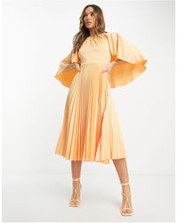 Closet - Flutter Sleeve Pleated Midi Dress - Lyst