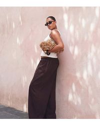 ASOS - Asos Design Curve Sheer Beach Wide Leg Trousers With Linen - Lyst