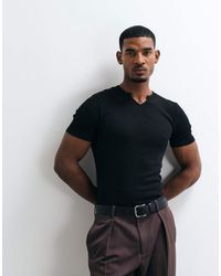 ASOS - Muscle Fit T-shirt With Notch Neck - Lyst