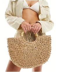 South Beach - Beach Clutch Bag With Gold Straw And Beaded Handle - Lyst