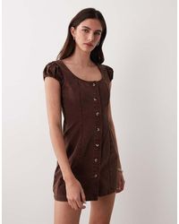 ASOS - Scoop Neck Button Down Mini Dress With Cap Sleeve - Lyst