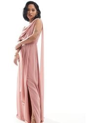 TFNC London - Bridesmaid One Shoulder Drape Maxi Dress With Wrap Skirt - Lyst