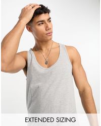 ASOS - Camiseta gris jaspeado sin mangas con cuello ancho - Lyst