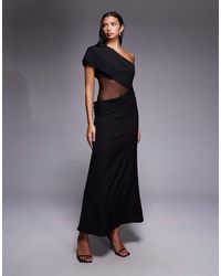 Jarlo - Darcy One Shoulder Mesh Panelled Sash Waist Maxi Dress - Lyst